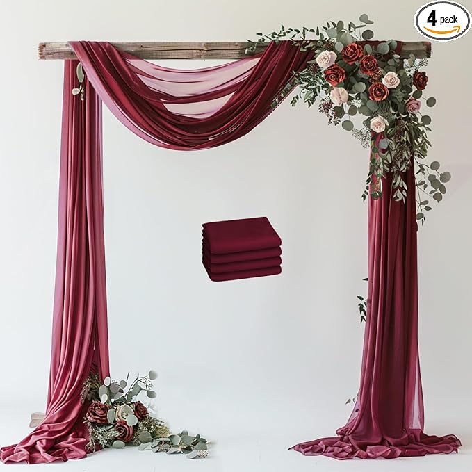 Wedding Arch Draping Fabric Backdrop Drapes 4 Panels, Burgundy | 28.7"x20FT by Wokceer