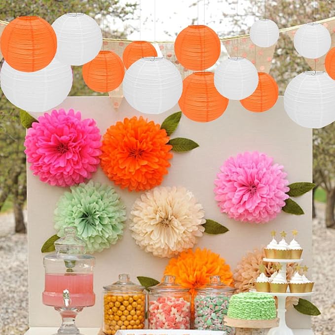 Orange Paper Lanterns, Baby Showers, Classrooms, Fall Halloween and Seasonal - Image 6