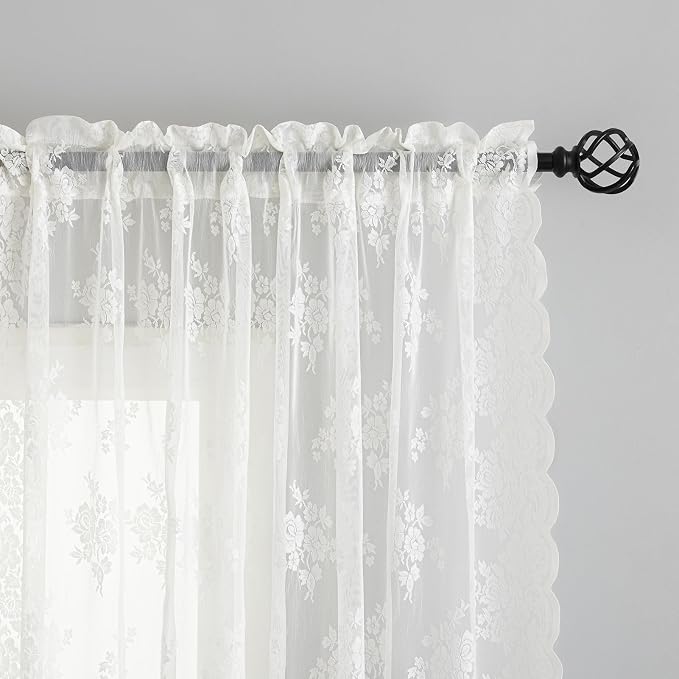Kotile Ivory Sheer Lace Curtains - Image 3