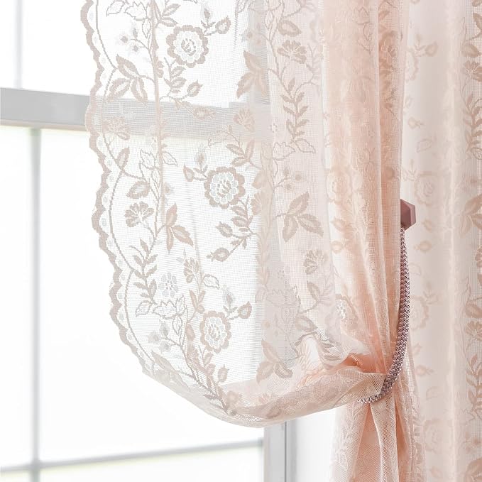 FINECITY Blush Floral Sheer Lace Curtains - Image 4