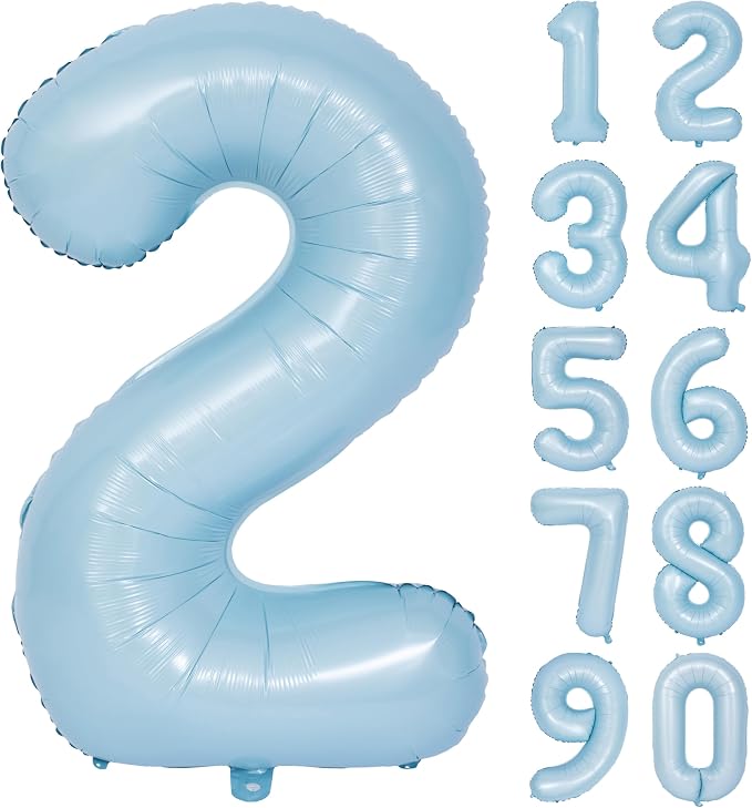 40 Inch Blue Number 2 Foil Balloon Light Blue Digital 2 Helium Balloon | by YOIOZAIZAI