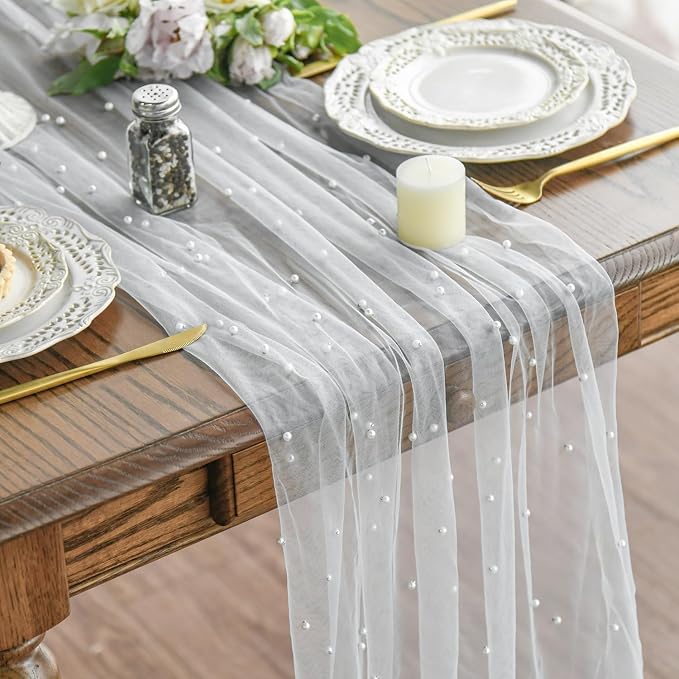 Artoid Mode 10PCS Pearl Gauze Table Runner 120 Inch 10FT, Seasonal Sheer Dining by ArtoidMode