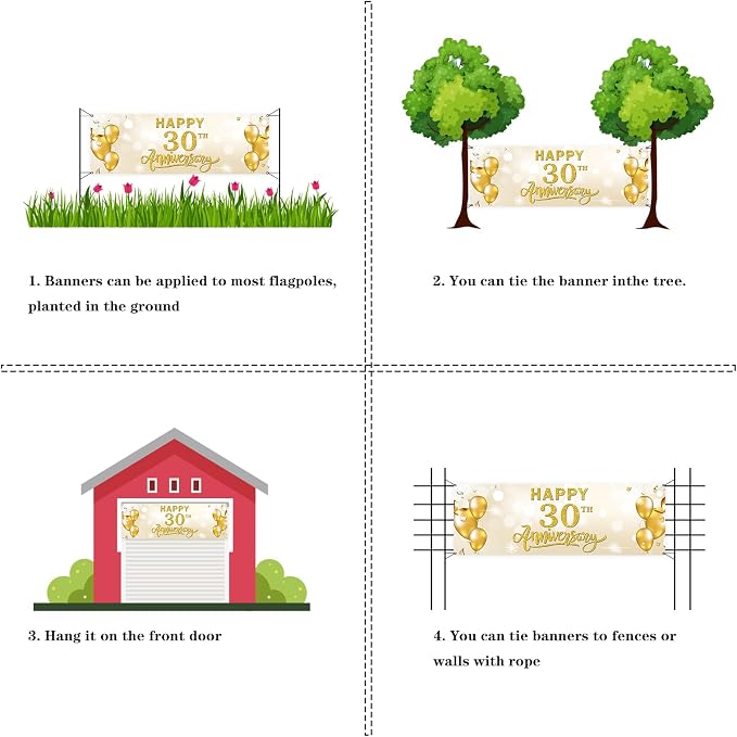 Large Happy 30th Anniversary Banner Thirty Themed Garden Backdrop Banner - Image 3