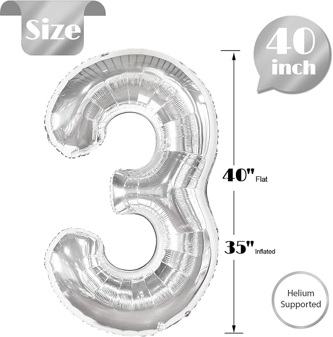 Sliver Number 3 Balloon 40 Inch - Image 5
