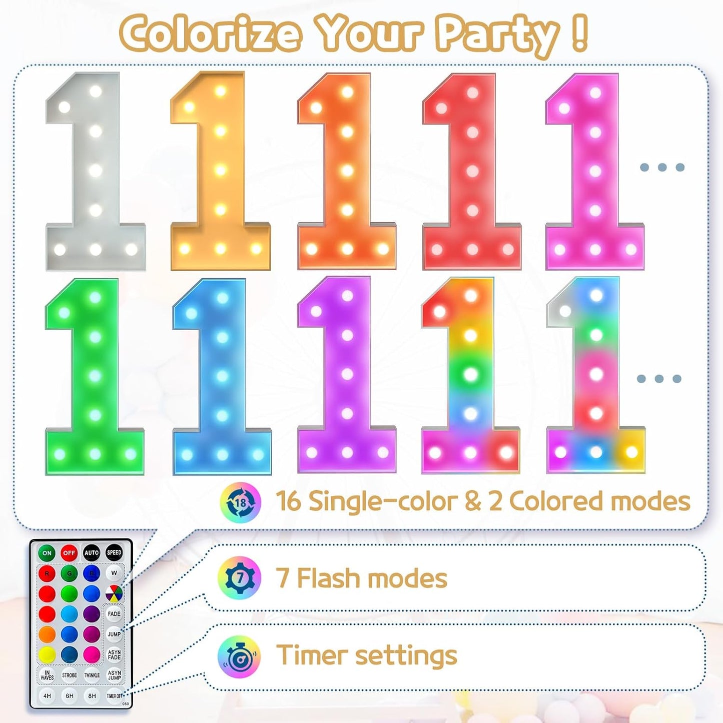 Marquee Numbers Colorful 40th-Birthday Decoration: 4FT Large Light Up 40 Year Old Birthday Decorations Anniversary Backdrop for Men Women Cardboard White Sign 18 Colors Number 40 Mosaic Balloon Frame