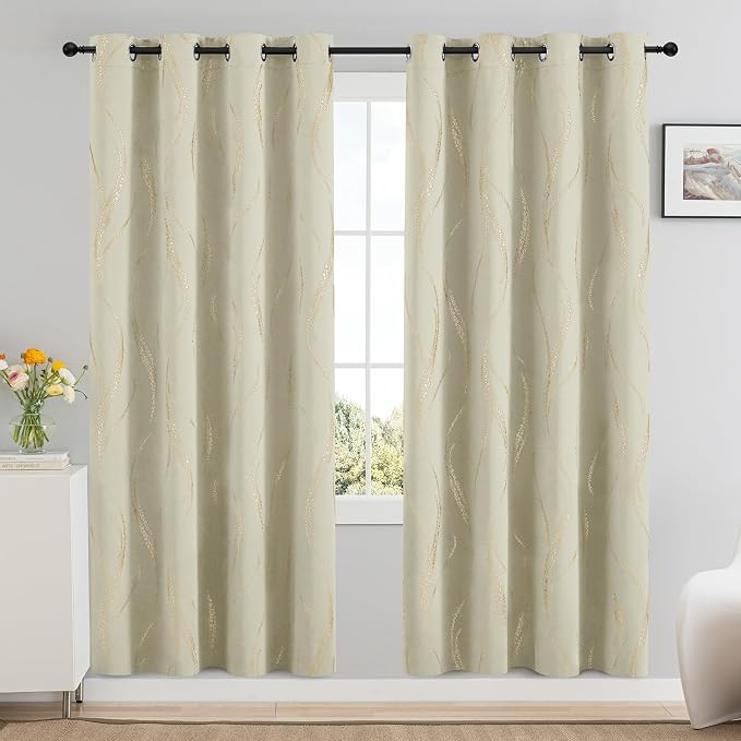 Yakamok Cream Light Blocking Curtains 72 Inches Long Gold Print Wide 52" | Gold - Image 2