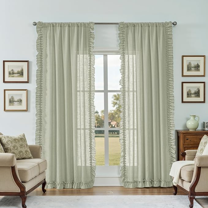 Light Sage Green Farmhouse Curtains - Image 6