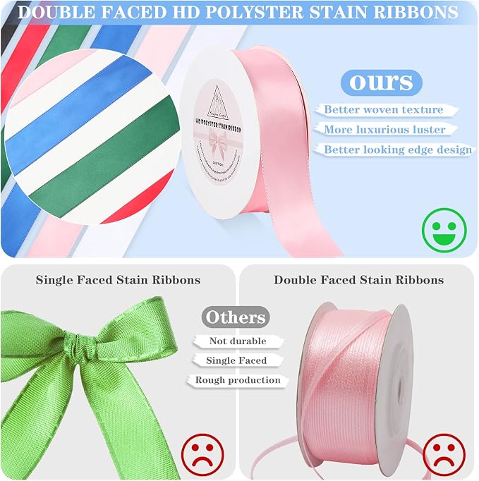Red Satin Ribbon for Gift Warping, 1inch 50 Yards Solid Polyester Fabric - Image 3