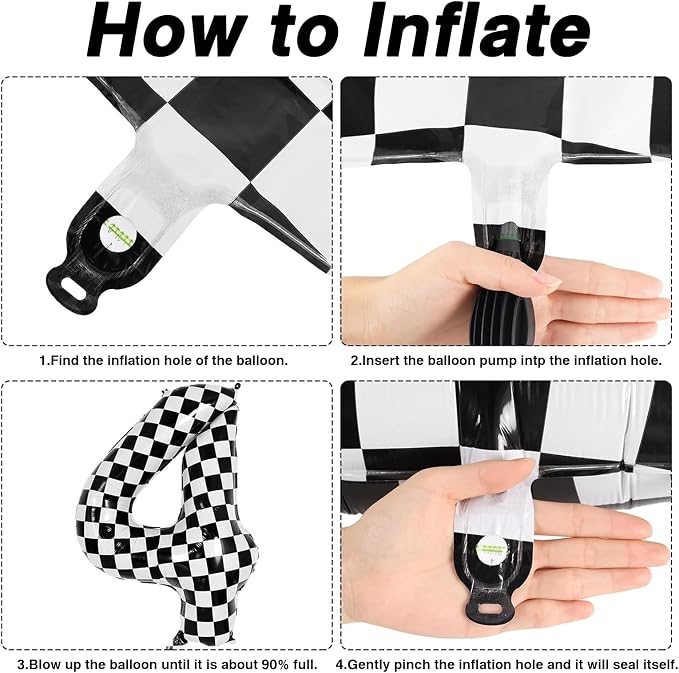 40 Inch Checkered Number 4 Balloon, Large Foil Black and White Number Balloons - Image 5