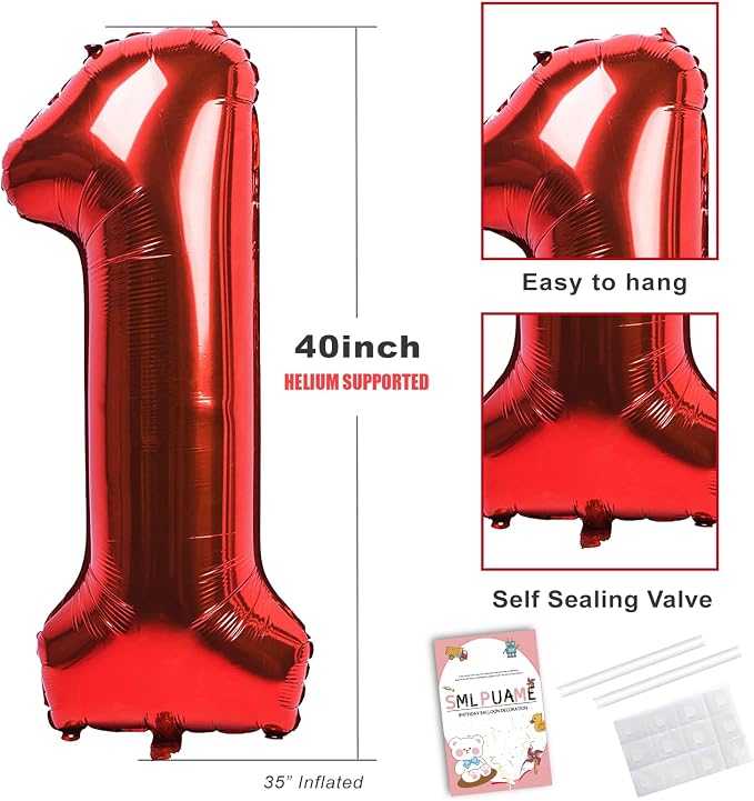 40 inch Number Balloon 0-9 Red Large Number 0 Balloons, Digital Balloons - Image 3