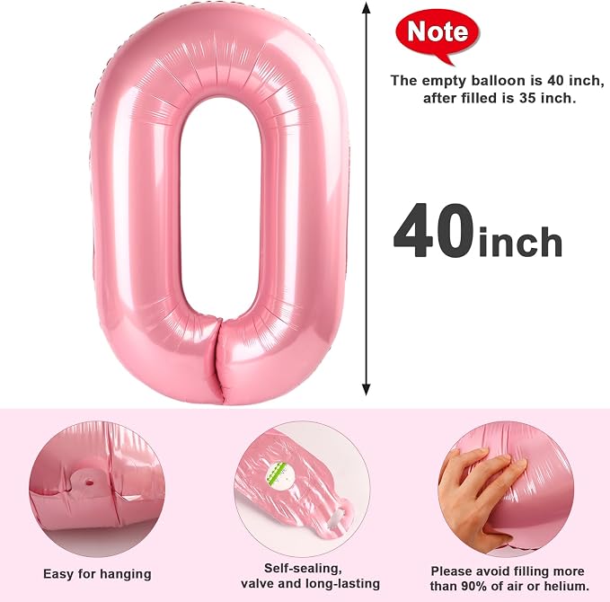 Number 0 Balloons Birthday Decorations, 40In Pearl Pink Balloons - Image 5