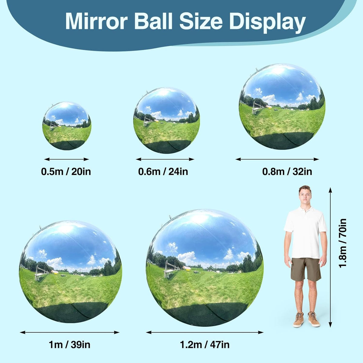2PCS 23.6in Silver Inflatable Mirror Ball, Big Shinny Balls Reusable Large PVC Disco Ball Balloon for Large Event Decoration, Party, Concerts, Stage, Wedding Decor, Without Air Pump