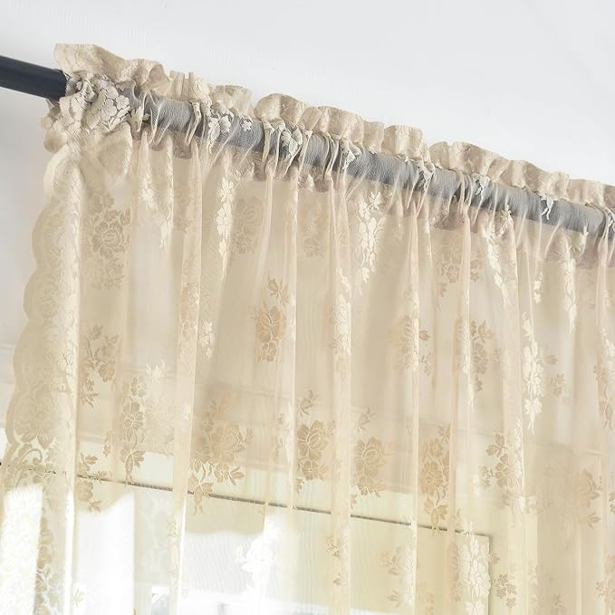 Kotile Short Beige Lace Curtains - Image 3