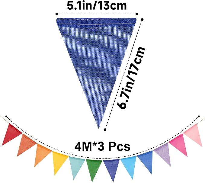 G2PLUS Pre-Strung Burlap Pennant Banner, 39Ft Rainbow Triangle Flag Bunting - Image 2