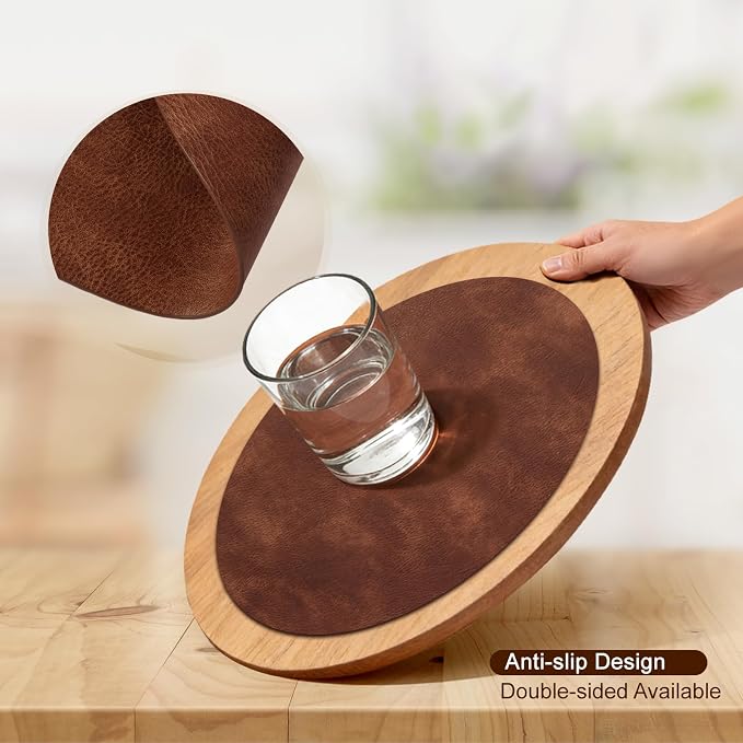 UnivoColors Placemats Round Faux Leather Placemats Set of 6-Waterproof-Wipe - Image 5