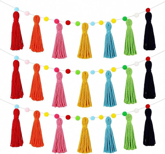 Syhood 3 Pcs Boho Tassel Garland Boho Rainbow Pom Pom Wall Decor Each 50'' by Syhood