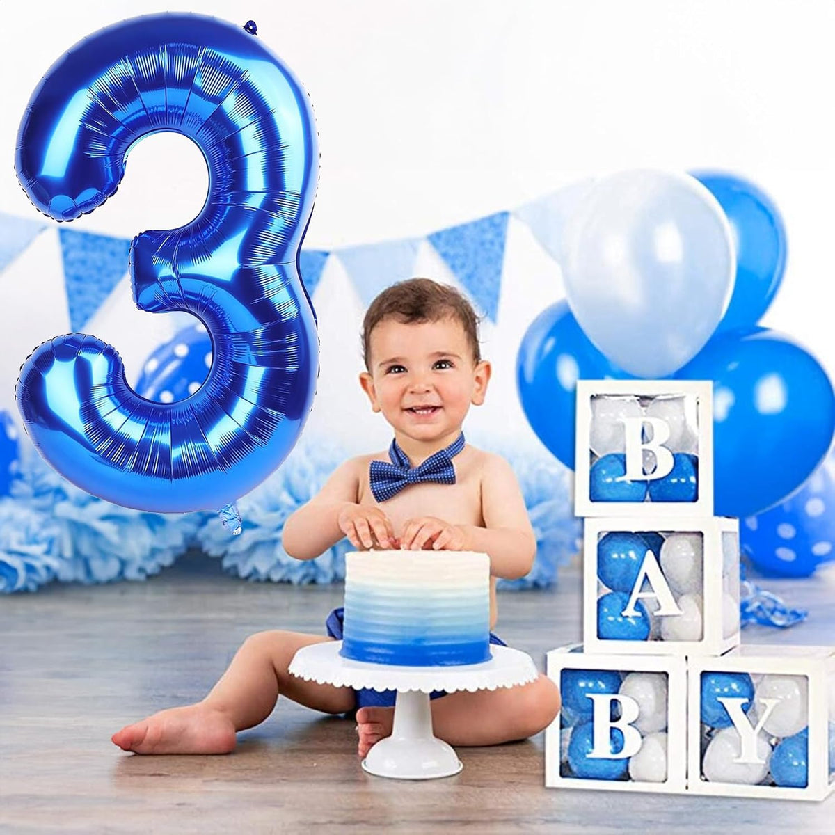 Navy Blue 40 Inch Numbers Balloons 3, Large Self Inflating Dark Royal Blue Digit 3 Helium Balloons for 3rd Birthday Girls Boys, Foil Number 3 Balloons for Men Birthday Anniversary Decorations