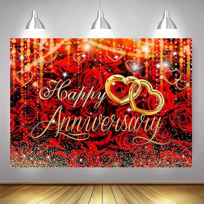 Mocsicka Happy Anniversary Backdrop Wedding Together Anniversary Party - Image 4