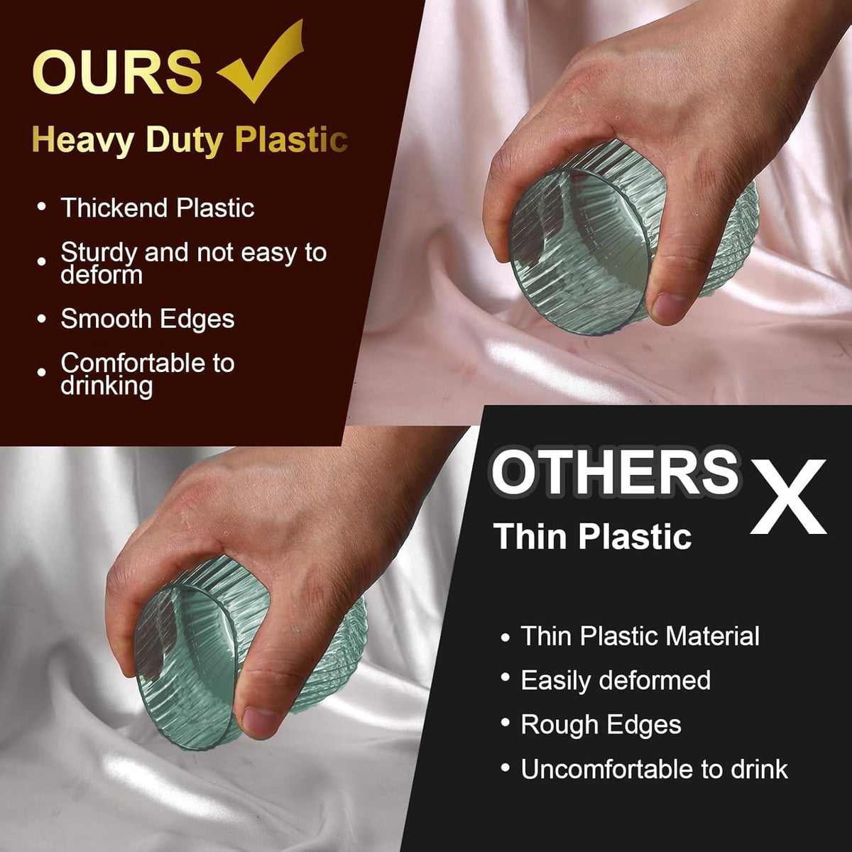 40 Pack Plastic Ribbed Wine Glasses, 14Oz Origami Disposable Wine Glasses Unbreakable Clear Plastic Cocktail Glasses Recyclable Shatterproof Reusable Wine Cups (14oz-green-40pack)