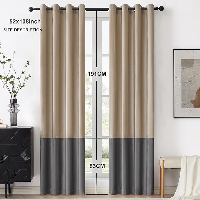 BULBUL Luxury Two Tone Velvet Curtains 108 inch Length- Champagne Gray | Modern - Image 6