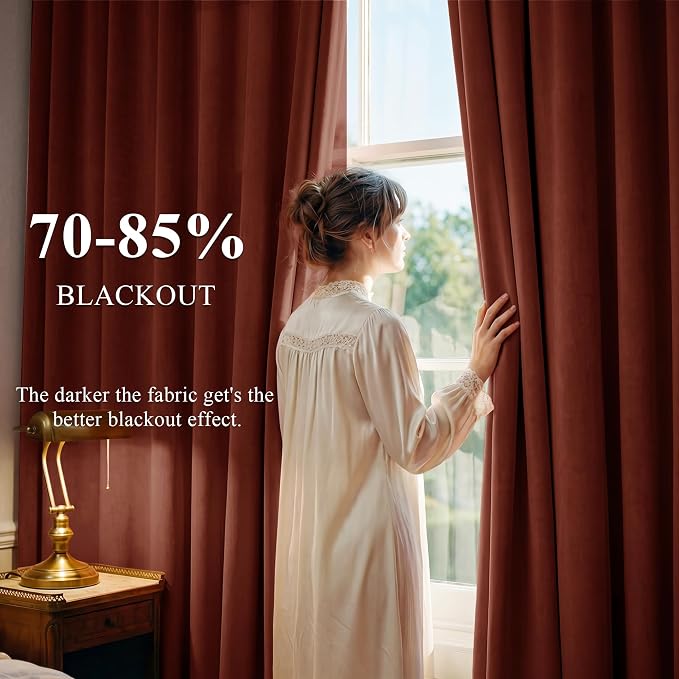 Rust Red Velvet Curtains for Christmas Decor, W52 x L96, 2 Panels | Back Tab - Image 3