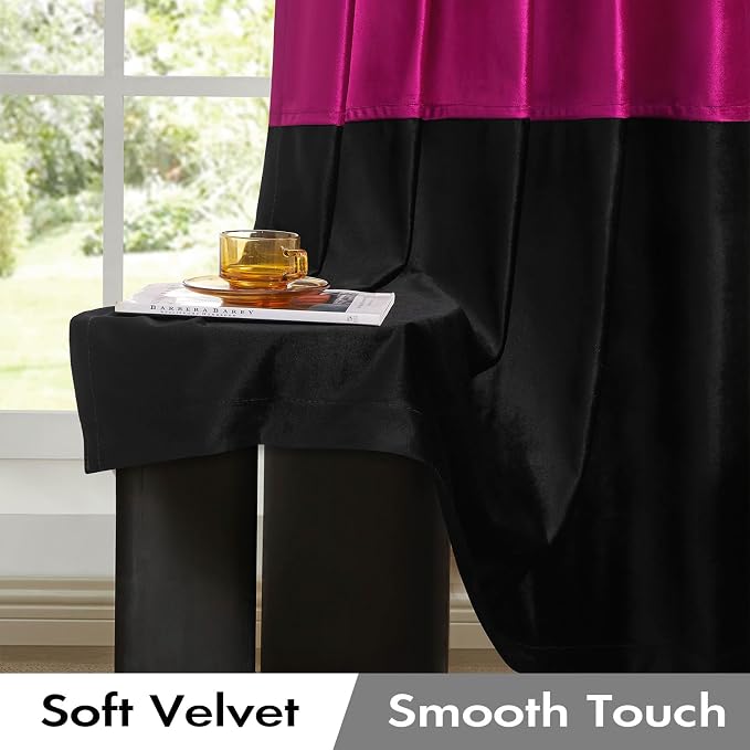Modern Hot Pink Black Velvet Curtains Luxury 102 inch - Image 5