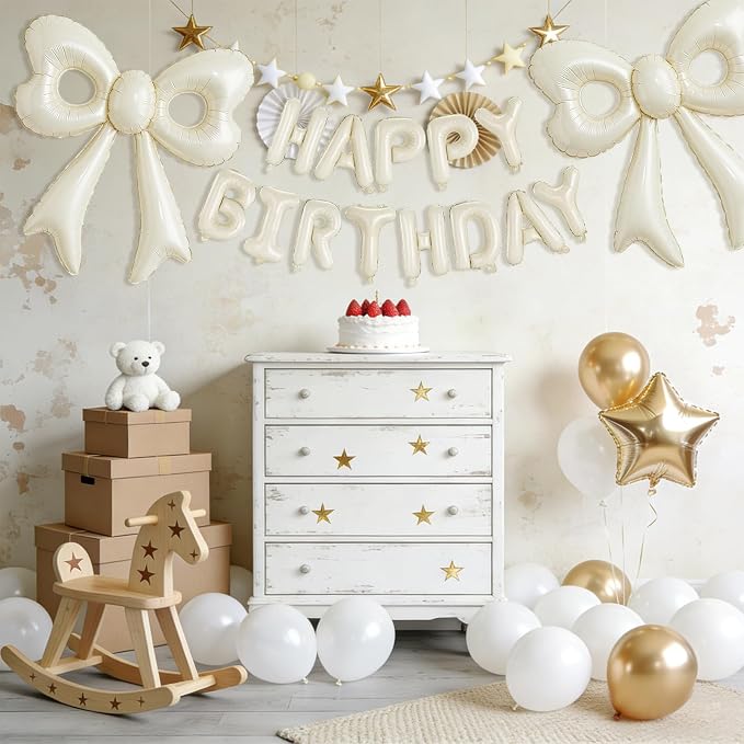 4 Pcs Cream Bow Balloons, 31”Huge Beige Bow Aluminum Foil Balloons - Image 7