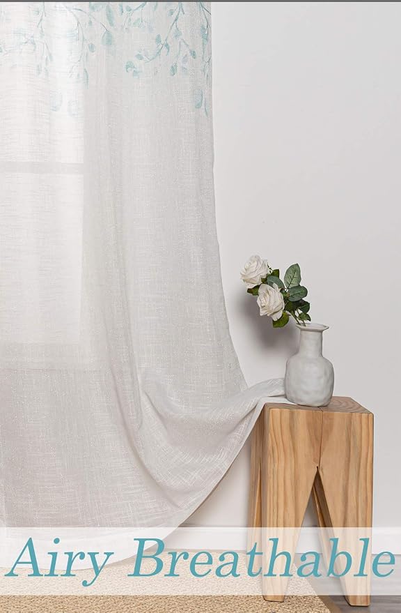 Central Park Leaf Floral Print Metallic Sheer Window Curtain Panel - Image 5