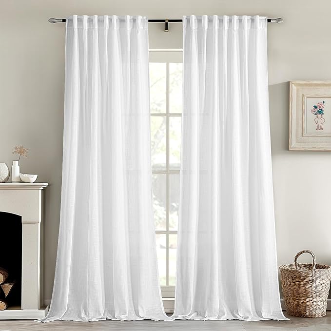 MIULEE White Linen Curtains 105 Inch Long 2 Panels by MIULEE