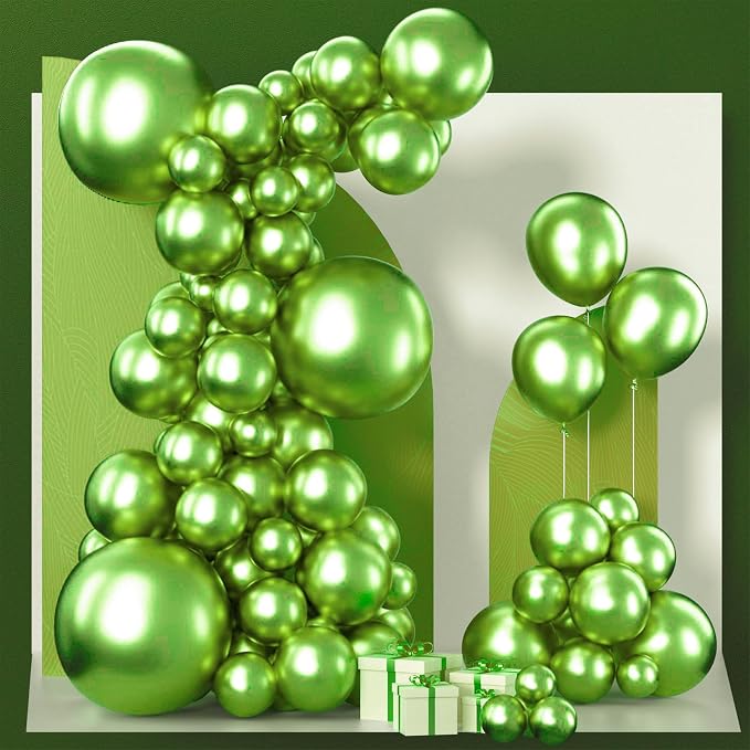 PartyWoo Metallic Green Balloons 100pcs Different Sizes of 18 12 10 5 Inch | by PartyWoo