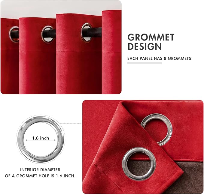 MIULEE Velvet Curtains Christmas Red 52 x 96 Inch Length Set of 2 | Grommet - Image 2