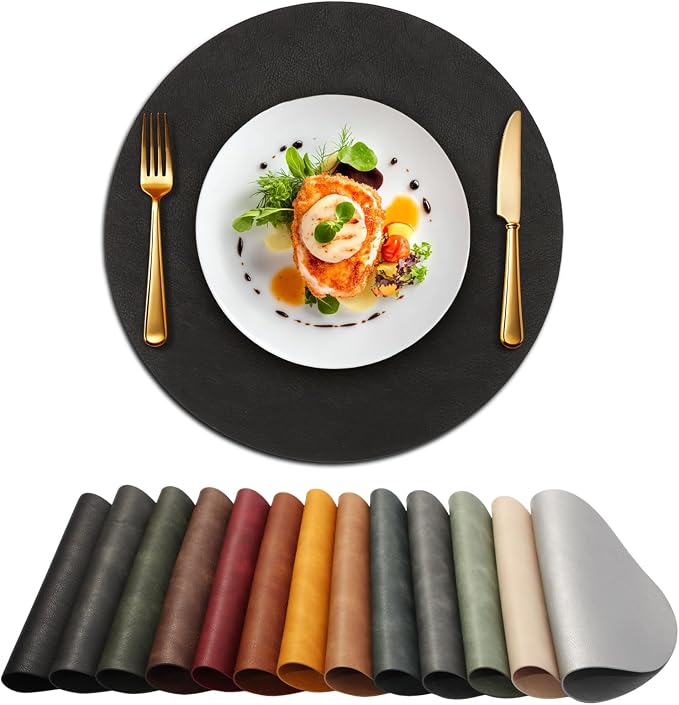 UnivoColors Placemats Round Faux Leather Placemats Set of 8-Waterproof-Wipe by UnivoColors