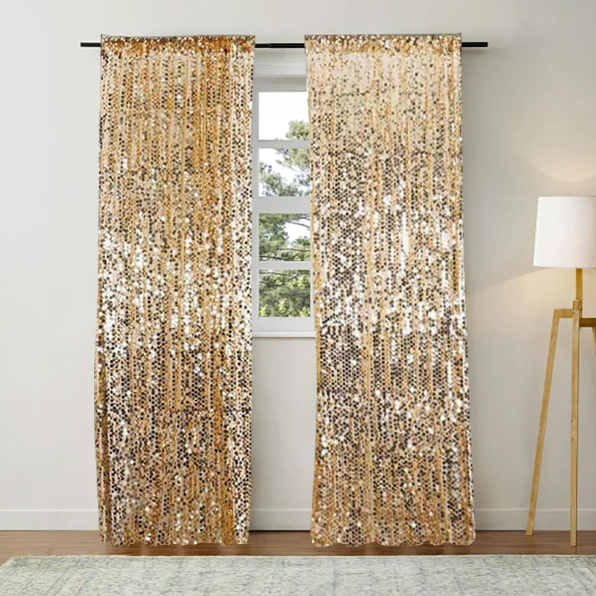 Gold Big Payatte Sequin 18MM Sequin Backdrop Drapes Curtains Panels,Fashion 9FTx9FT Backdrop for Thanksgiving Christmas Home Party Decoration Supplies