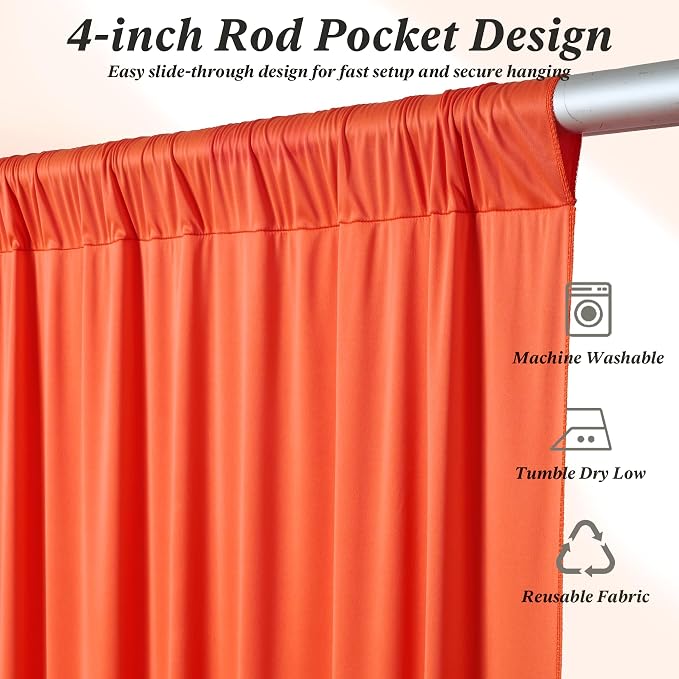 10 ft x 10 ft Wrinkle Free Orange Backdrop Curtain - Image 7