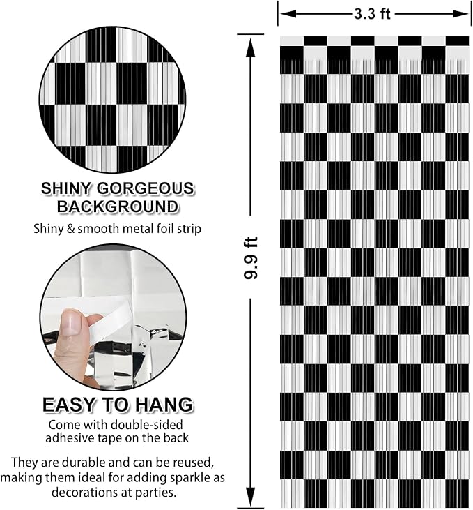 Crosize 2 Pack Black and White Party Streamers Backdrop, 3.3 x 9.9 ft | Tinsel - Image 3