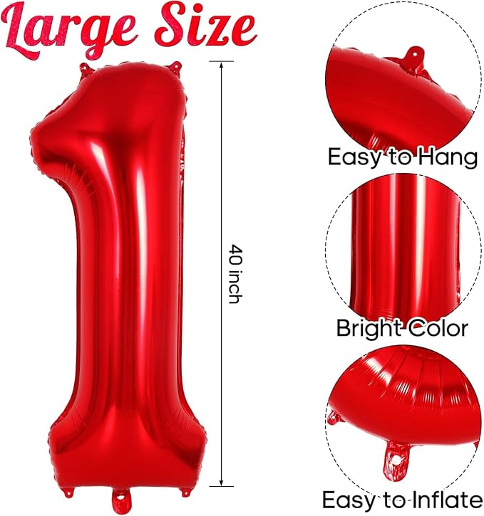 Red Number 12 Balloons, 40 Inch Big Large Foil Number Balloons, Jumbo Giant - Image 2