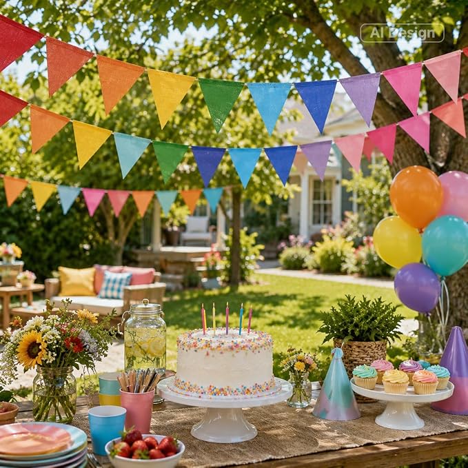 G2PLUS Rainbow Pennant Banner, 65Ft Multicolor Triangle Flag Bunting, Holiday - Image 6