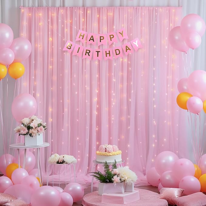 20x10ft Baby Pink Tulle Backdrop Curtain - Image 3