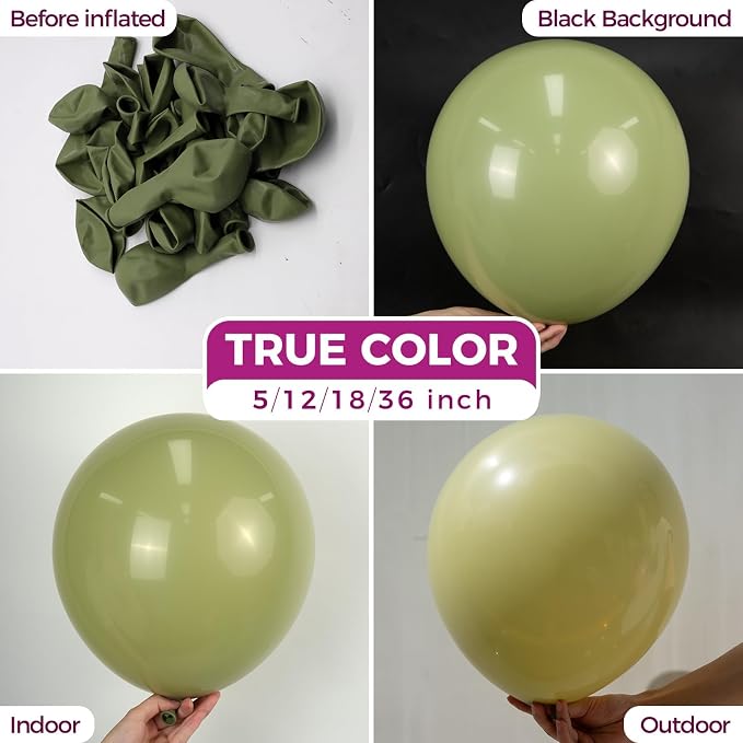 Bezente Sage Green Balloons 18 Inch 30 Pack Latex Large Thick | Olive Green Big - Image 2