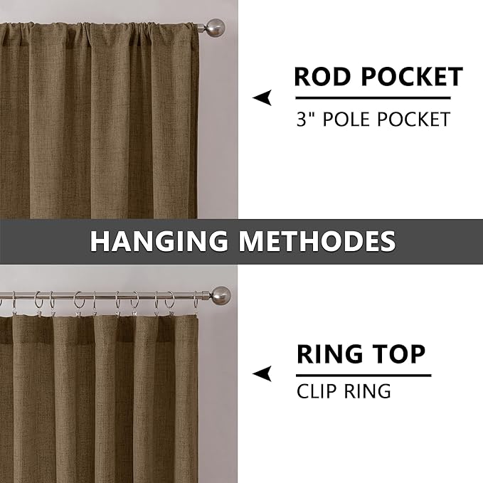 Tollpiz Linen Curtains Bedroom Rod Pocket Semi Sheer Curtain Burlap Light - Image 5
