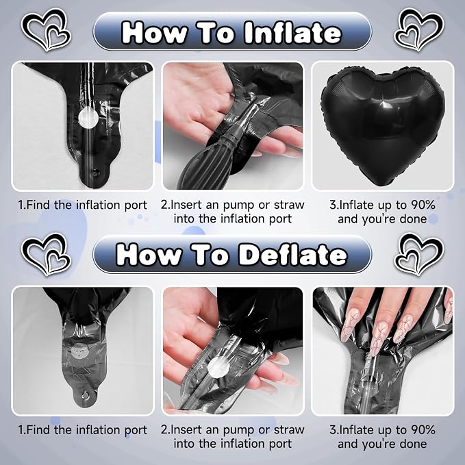 Black Blue Heart Balloons, 18Inch Black Helium Balloon - Image 7
