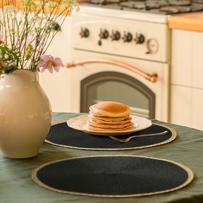 Round Placemats Set of 8, Woven Table Mats, Thin Edge, 15 Inch Diameter - Image 6