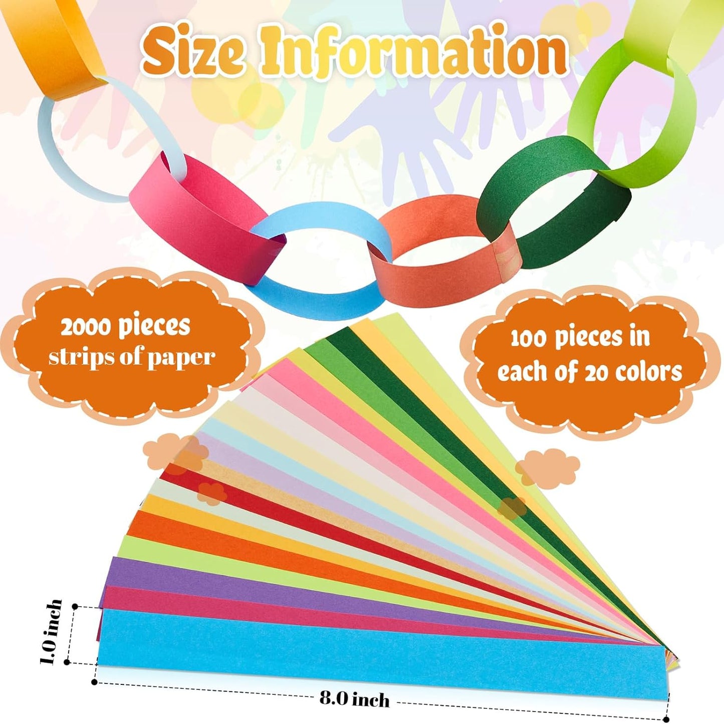 Lincia 1000 Sheets Halloween Paper Chain Garland, Construction DIY Crafts Chain Strip for Fall Thanksgiving Party Decor, 1x8 Inch with Double Sided Tape (Bright)