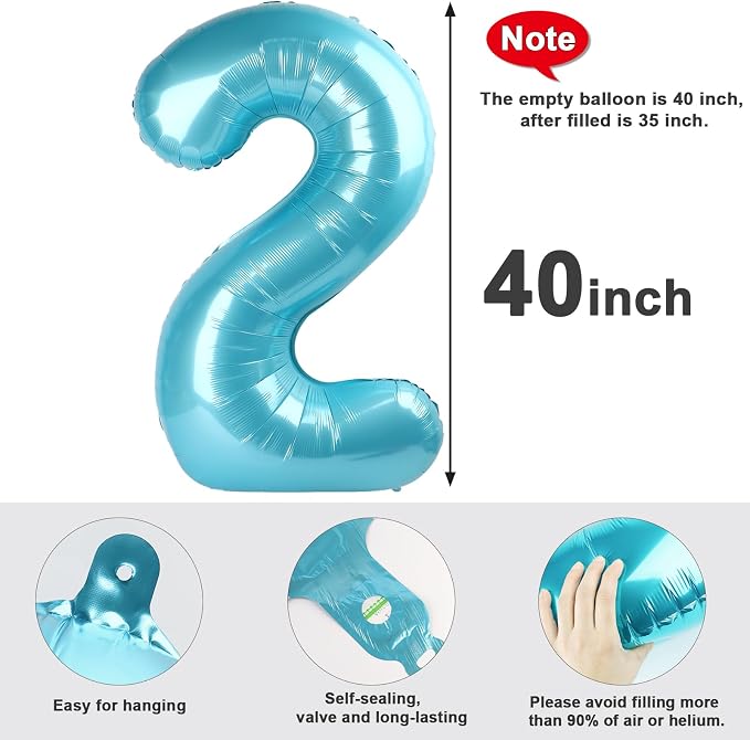 2 Balloon Number 40 Inch Pastel Blue Balloons - Image 6