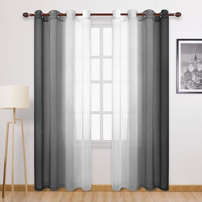 DWCN Black Ombre Faux Linen Sheer Curtains by DWCN