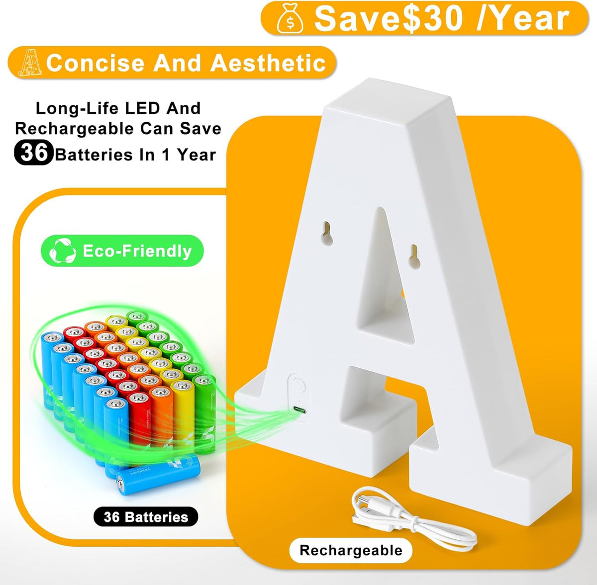 Foaky Rechargeable LED Letter Lights Sign Marquee Light Up Letters Sign for Night Light Wedding/Birthday Party Christmas Lamp Home Bar Decoration (J)