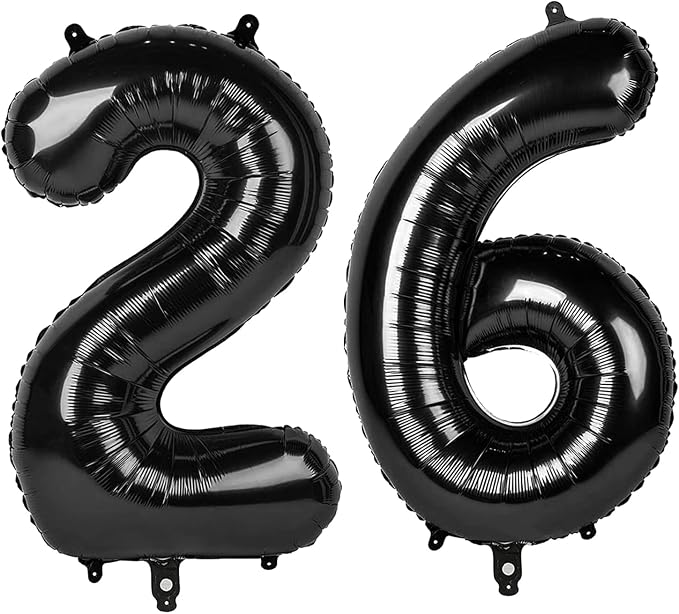 26 Balloon - Black Birthday Number Balloons, 40 Inch Decorations Men Women | by ALPHADELTAPI