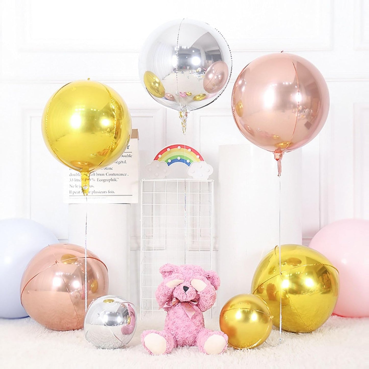 6Pcs Silver Round Foil Balloons,Giant 4D Round Ball Balloons,22 Inch Metallic Silver Balloon for Birthday Wedding Prom Graduation Party Decorations