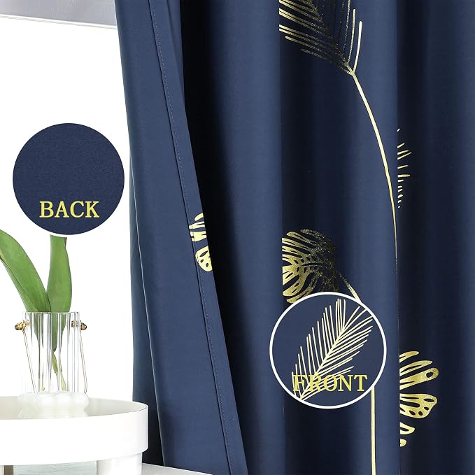 Blackout Curtains with Gold Palm Tree Wheat Pattern Thermal Insulated Elegant - Image 3