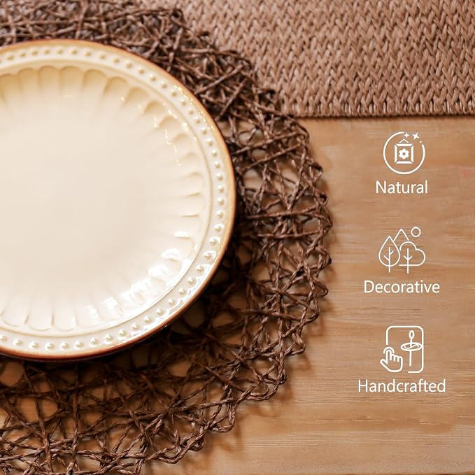 AHHFSMEI Paper Braided Round Placemats Set of 8 Natural Non-Slip Heat Resistant - Image 3